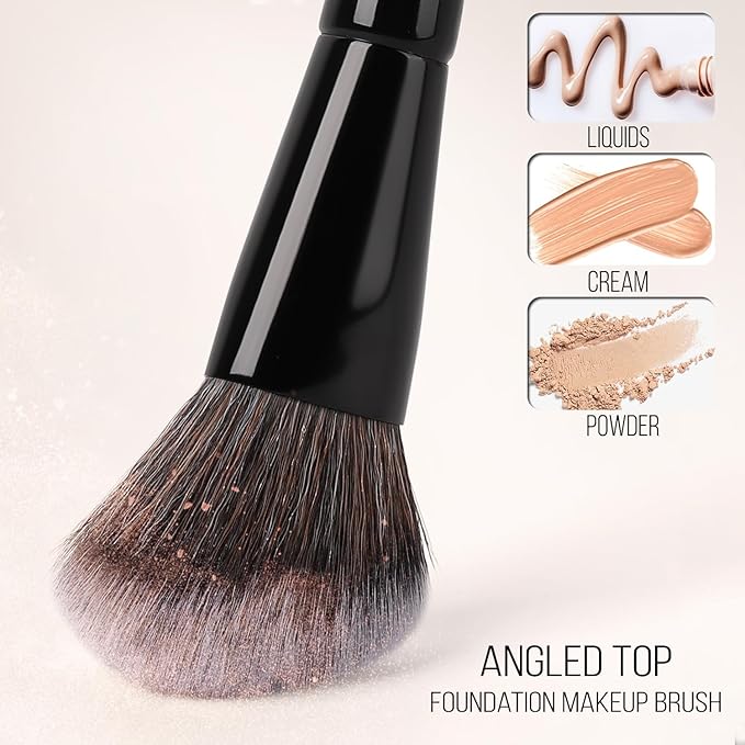 KINGMAS Foundation & Bronzer Duo Brush, Dual-ended Angled & Round Top Contour Makeup Brush, Synthetic Bristles for Beauty Blending Liquid Powder, Concealer Cream Blush (Black)
