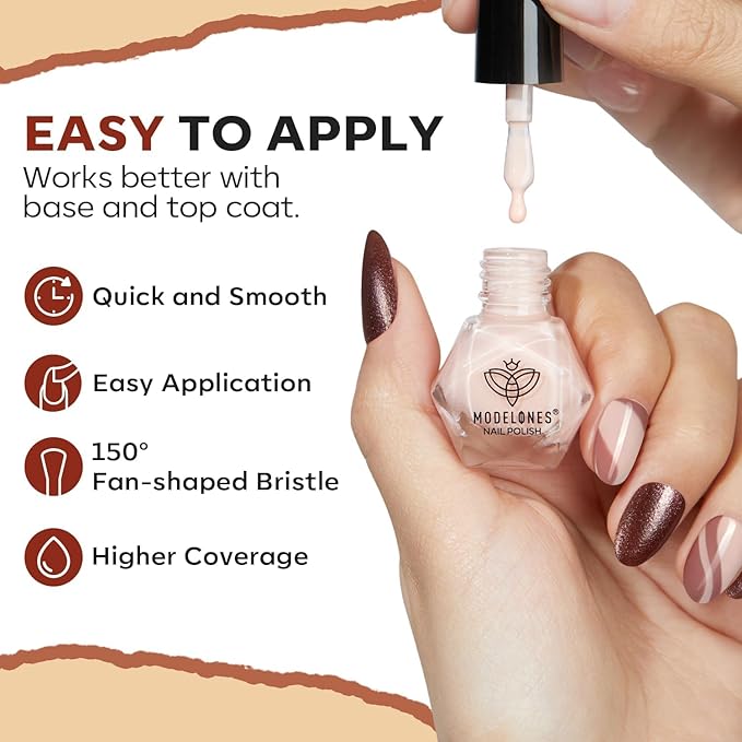 modelones Fall Orange Nail Polish Set 6 Colors, Nude Brown Maroon Gray Quick Dry Mini Nail Lacquer Kit, Nail Art DIY Home Salon Manicure Gifts for Women Girls