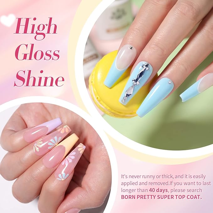 Born Pretty Pastel Gel Nail Polish Set Spring Summer Gel Polish Macaron Candy Sweet Color Gel Polish Easter Soft Pink Yellow Purple Blue Green Colors Collection Nail Art Gift Box 7ML 6PCS