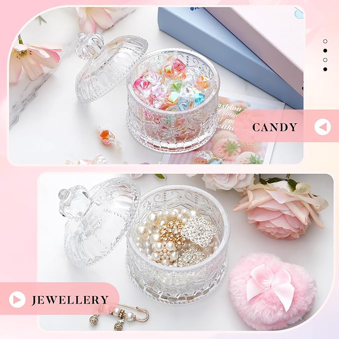 Tioncy 3 Pcs Large Body Powder Puff and Container Powder Container with Puff Crystal Case Soft Washable Reusable Velour Face Body Glitter Wet Dry Makeup(Crown,Clear)