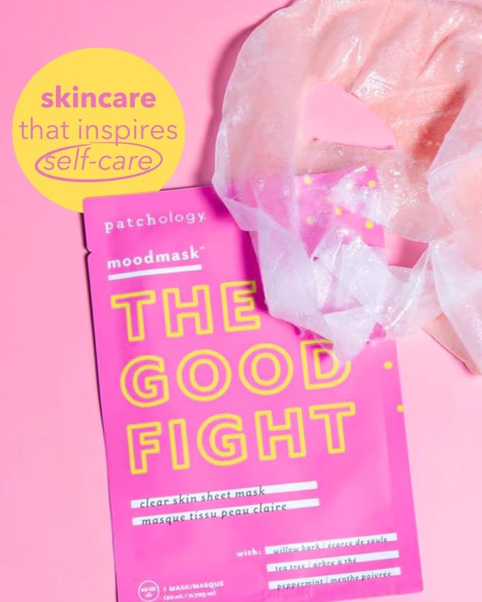 Patchology Moodmask The Good Fight Facial Sheet Mask - Hydrating & Soothing Face Mask for Men and Women - Willow Bark, Tea Tree & Peppermint for Moisture and Skin Support