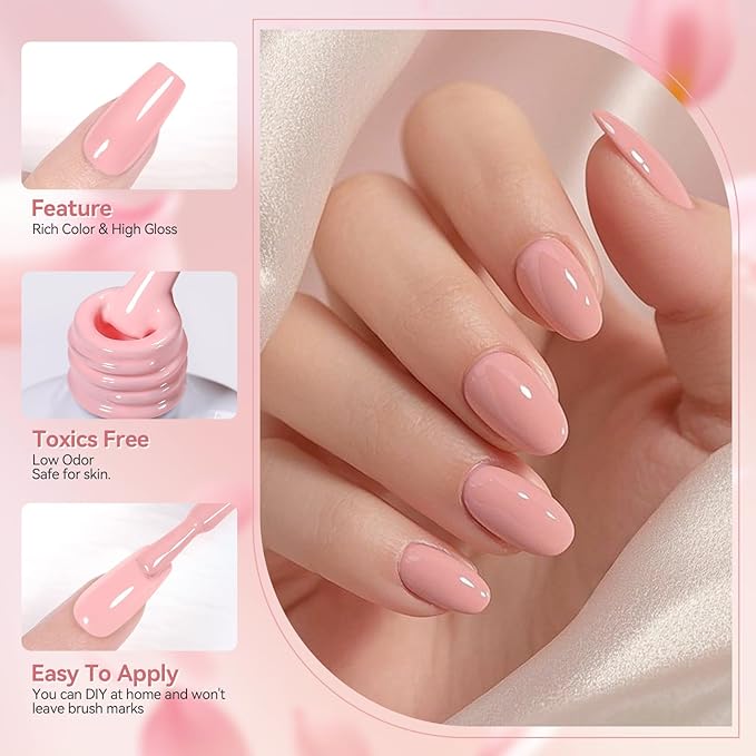 BORN PRETTY Pink Gel Nail Polish 6 Colors,Soft Nude Pink Valentine's Day Gift Nail Art Manicure DIY Salon Home