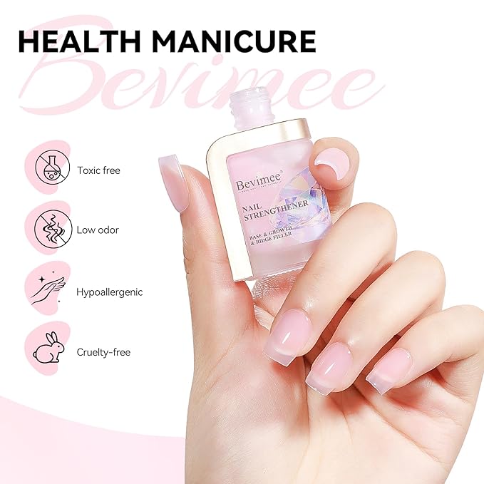 Nail Strengthener and Growth Natural Nails Hardener Pink Nail Repair Strengthening Polish Ridge Filler for Weak and Damaged Nails 12ML
