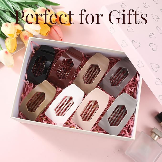 8 Pack Flat Hair Clips for Women – Glossy Neutral No-Slip Flat Claw Clips for Thick & Thin Hair, Large Strong Hold Square Rectangle Hair Accessories for Work & Stylish Fall Outfits