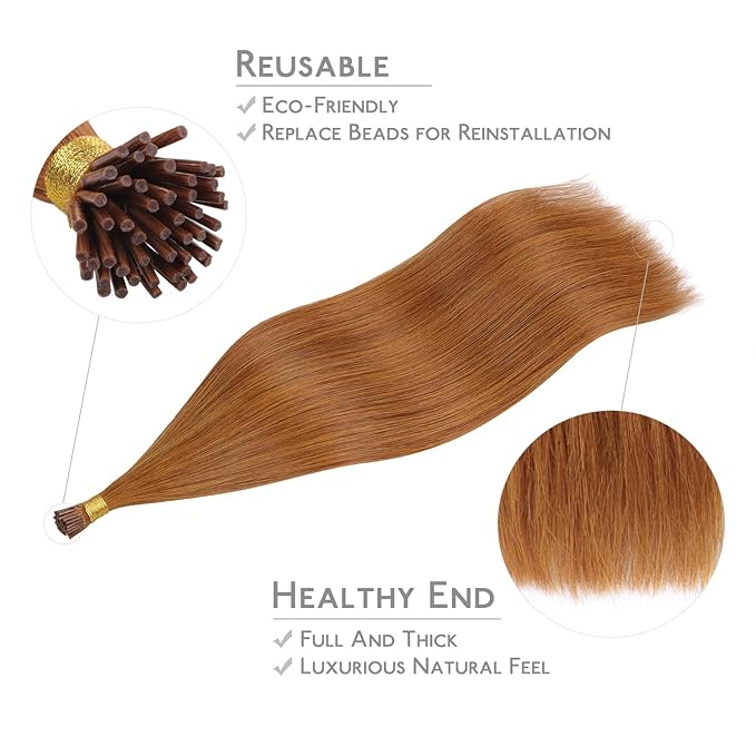Wennalife I Tip Hair Extensions, 50g 18 Inch Auburn Ginger Remy Human Hair, 50 Strands, Straight, Fusion, 18.0 inches, Unisex