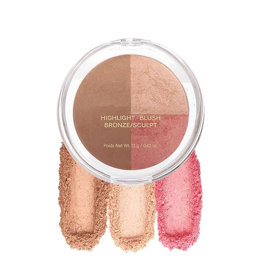 Baked Blush Highlight Bronze Powder 3-in-1 Contour Palette Sculpt Satin Silky Smooth Makeup Palettes Powder (002-Light)