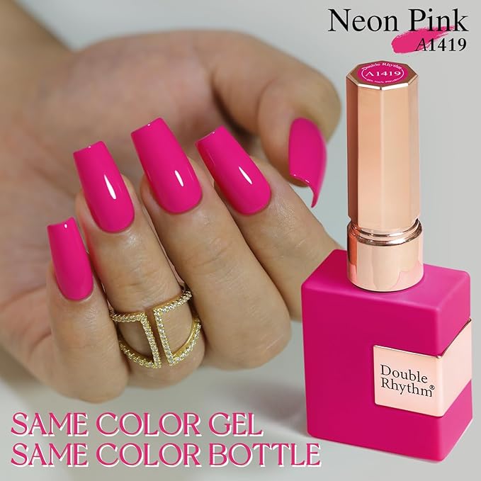 Double Rhythm 15ML Gel Nail Polish Pure Sheer Same Color Same Bottle Soak Off Gel Polish Art Manicure Salon DIY at Home for Women (Neon Hot Pink-A1419)