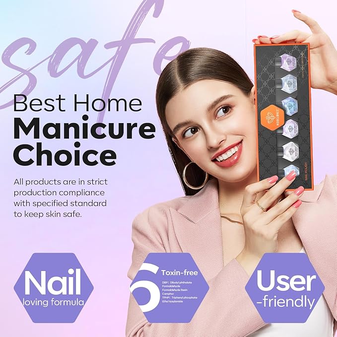 modelones Nail Polish Set, 6 Colors 2025 Baby Blue Purple Nail Polish Set Shimmer Glitter Sliver Fast Drying Mini Nail Lacquer Kit Finger Manicure DIY Nail Art Home Salon Gift for Women Girl