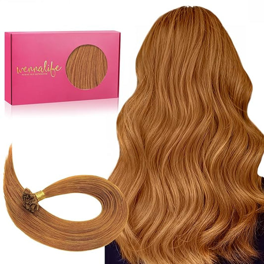 WENNALIFE U Tip Hair Extensions Real Human Hair, 50g 50s 20 Inch Auburn Ginger Remy Hair K Tip Invisible Straight Keratin Bond Hot Fusion Hair