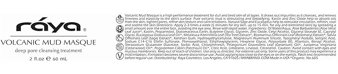 Raya Volcanic Mud Masque (605) | Deep Pore Facial Treatment Mask for Dull Skin | Helps Decongest and Clear Pores