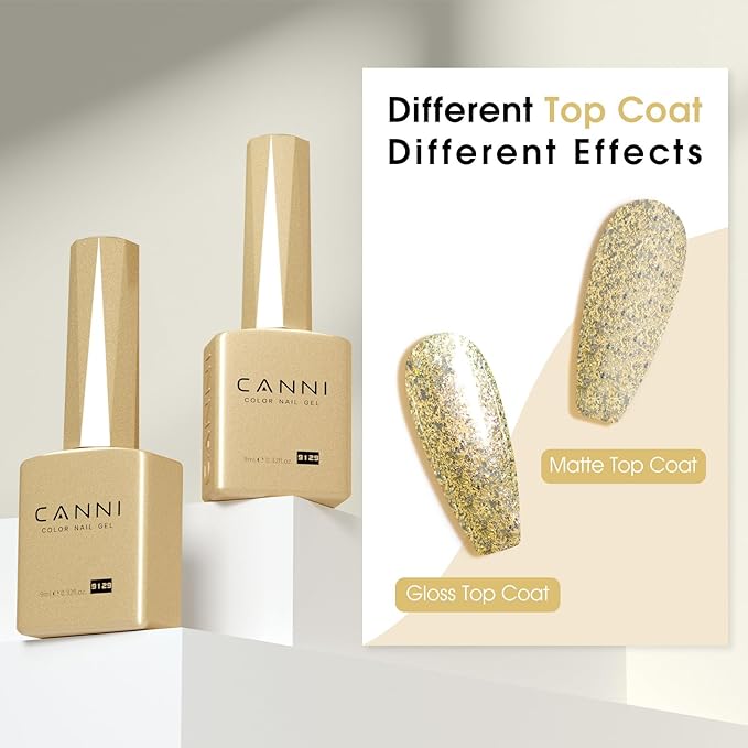 CANNI Gold Glitter Gel Polish – 9ML Chunky Sparkly Soak-Off UV/LED Nail Gel, Golden Flakes Finish for DIY Manicure, French Tips, or Salon Use