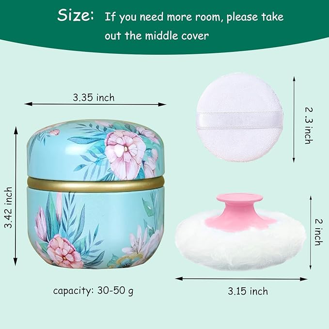 Body Powder Puff and Container for Dusting Powder, Women Powder Puff and Powder Case for Bath and Travel (Peony)
