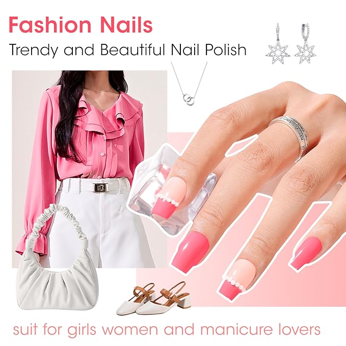 GELLEN Bright Pink Nail Polish, Air Dry Nude Pink Regular Nail Polish for French Manicure Women Home Salon All Seasons, Not UV Gel, TPO Free, Hema Free, Non-toxic
