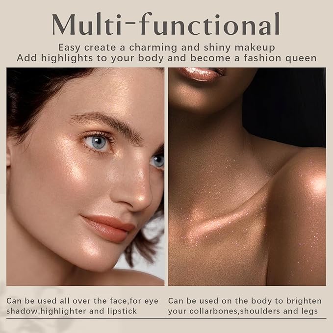 4 Colors Holographic Multichrome Glitter Eyeshadow Palette, Chameleon Purple Pink Mermaid Rose Gold Glitter Iridescent Baked Eyeshadow Powder, Smooth Shimmer Face Highlighter Fairy Makeup 02