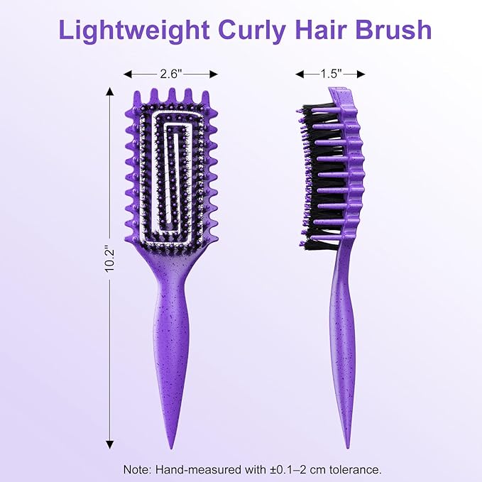 2-Pack Curly Hair Brush, Curl Defining Brush with Soft Boar Bristles Detangling Tangled Glides,Wide-Teeth Design Effortlessly Shaping & Defining Curls,Curling Definer for Wet & Dry Hair (Green Purple)