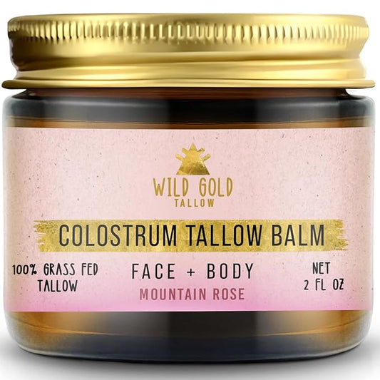 100% Grass Fed Tallow Balm with First Colostrum, Rose Oil & Emu Oil - Handmade in USA Whipped Beef Tallow for Face and Body, Beef Tallow for Skin Tallow Moisturizer (Mountain Rose) Scent