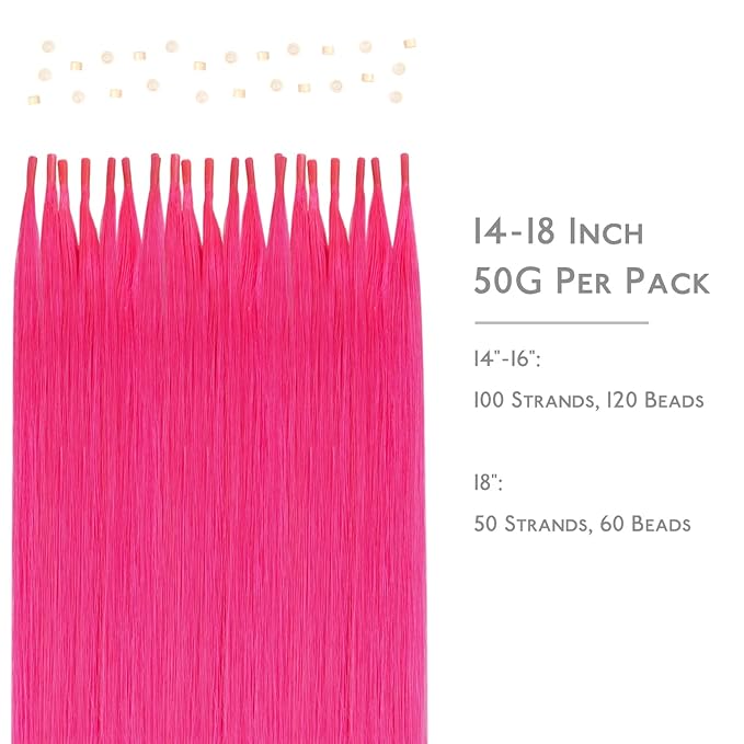 WENNALIFE I Tip Hair Extensions 16 Inch Hot Pink Remy Itip Human Hair Extensions, 50g 100s Invisible Straight Fusion for Women