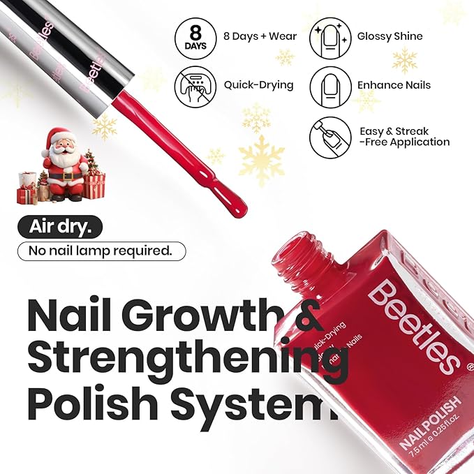 Beetles Red Nail Polish Set Blazing Rose, 6 Colors Dark Red Burgundy Nail Polish Glossy 15ml Enhance Nails Quick Dry Fingernail Polish for Nail Art Manicure DIY at Home Christmas Gifts For Women