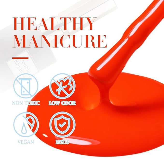 Double Rhythm 0.5Oz Gel Polish Pure Sheer Same Color Same Bottle Soak Off 15ML Gel Polish Manicure Salon Nail Art DIY at Home for Women (Neon Red Orange-A1044)