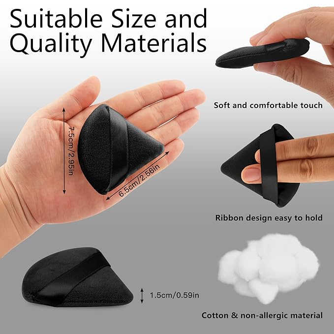 2 Pcs EVAOUXIU Triangle Powder Puff for Face Powder, Soft Plush Setting Powder Puff, Velour Cosmetic Foundation Blender Sponge Beauty Makeup Tools (Black)