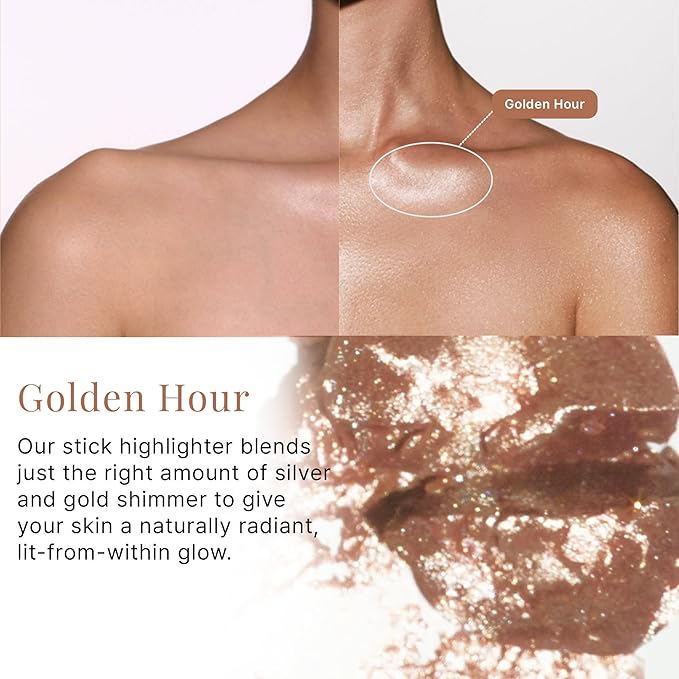 ENTROPY MAKEUP Cool Stick Body Highlighter Golden Hour, 70% Water-Rich Skincare Formula, Jelly Gel Texture, Crystal Silver & Gold Pearl Glow, Lightweight Cooling Hydration, Compact Precise Application