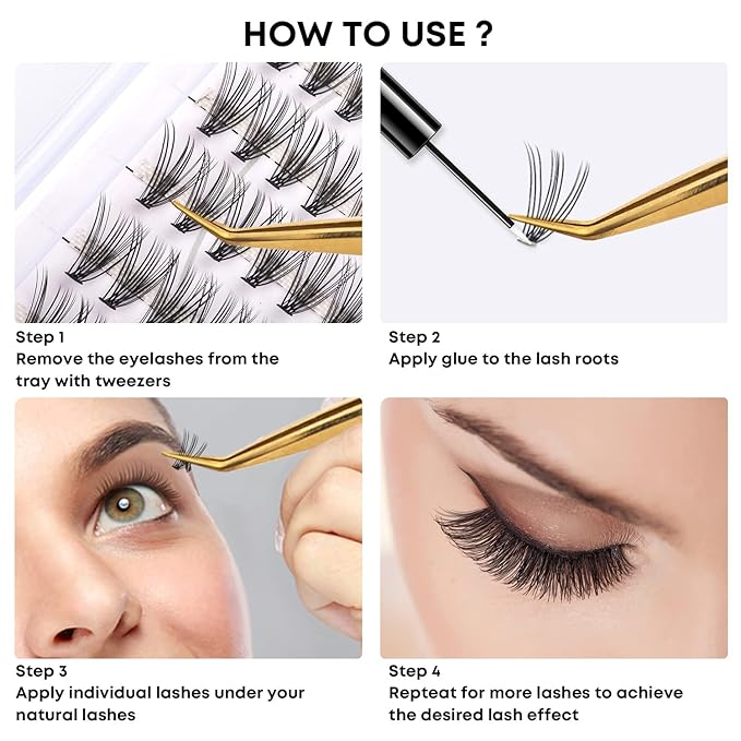 10D Lash Clusters, Individual Lashes, 240 Pcs Individual Lash Extensions, Volume Soft Lightweight Reusable DIY Eyelash Extensions, Thickness 0.07mm C Curl False Eyelashes 12/13/14/15/16mm
