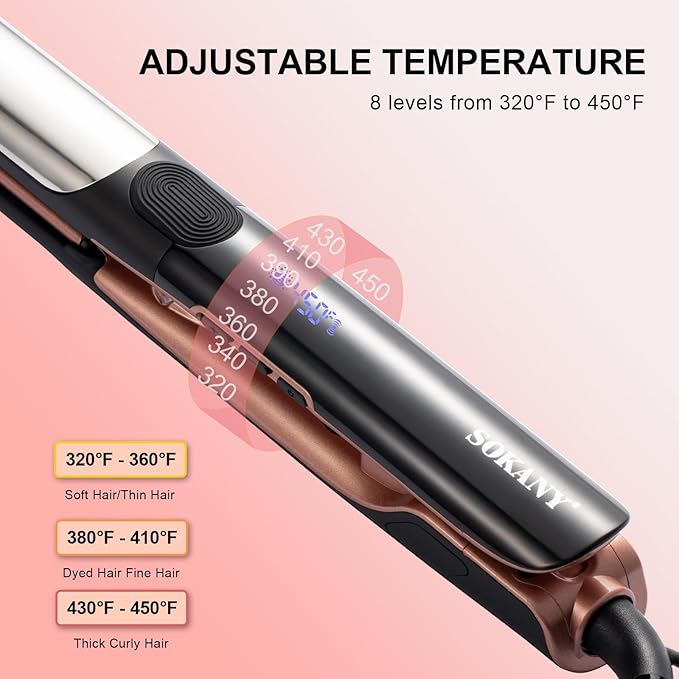 1 Inch Flat Iron Hair Straightener and Titanium Curler 2 in 1 | Dual Voltage Smart 3D Ceramic Floating Plates Ionic Straightener,8 Temps Settings Fast Heating & Heat Protection