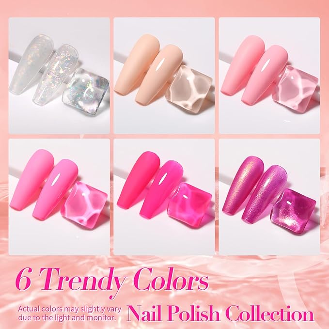 Born Pretty Pink Nail Polish Set, 6 Colors Nude Pink Hot Pink Neon Pink Glitter Nail Polish Quick Dry 10ml 0.34oz Nail Lacquer Kit for Diy Nail Art Salon Home Gifts for Women Girls