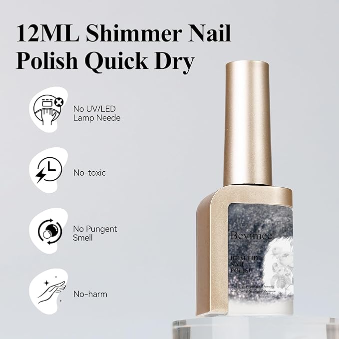 Nail Polish Quick Dry, Black Glitter Nail Lacquer Air Fast Drying, Sparkle Mooncat Nail Pigment Oil-based High Coverage Holographic Fingernail Concealer Polish, 1PC 12ML Long Wear