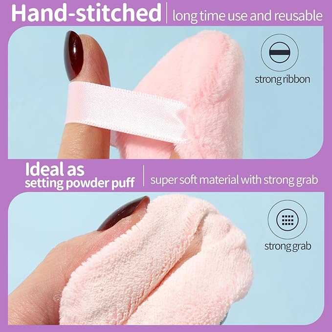 Teenitor 3Pcs Pink Powder Puff, 2.36 Inch Setting Puff for Face Powder, Soft Applicator for Loose Pressed Powder, Small Makeup Puff With 3 Cases