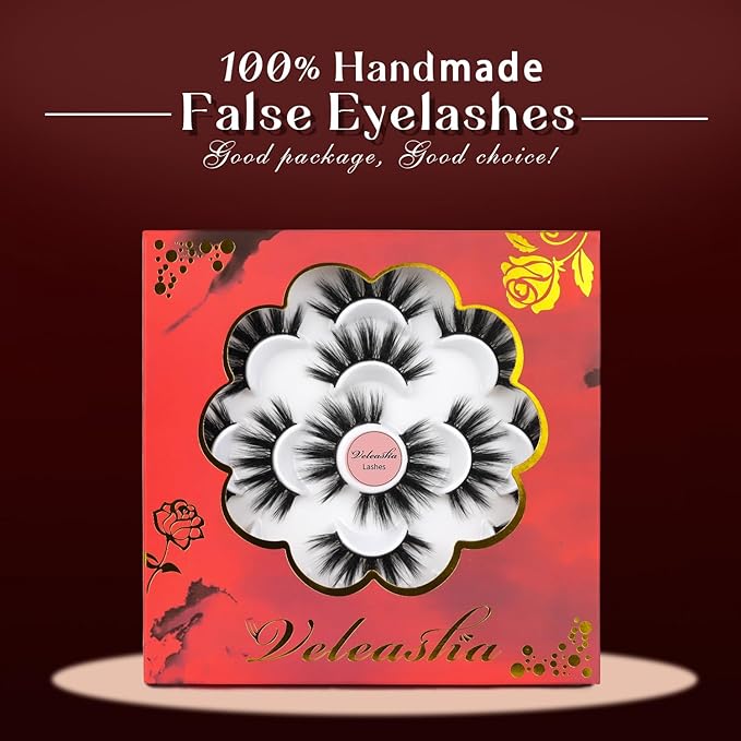 Veleasha Lashes 5D Faux Mink Lashes Fluffy False Eyelashes Handmade Eye Lashes Wispy Lightweight Fake Lashes Luxurious Volume Fake Eyelashes 7 Pairs Pack (Dubai)