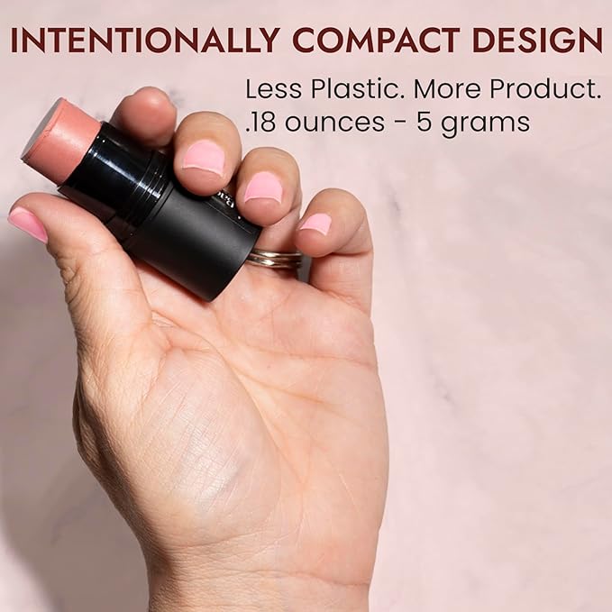 BaeBlu - Organic Blush Tube, Amaretto - 100% Natural Vegan Cream Blush Sticks, Multi-Use Bronzer, & Highlighter for Lips, Cheeks & Eyes, Buildable Shimmer, Gluten-Free, Paraben-Free, Made in USA