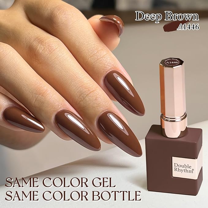 Double Rhythm 15ML Dark Brown Gel Polish Pure Sheer Same Color Same Bottle Soak Off Gel Polish Art Manicure Salon DIY at Home for Women (Deep Brown-A1446)