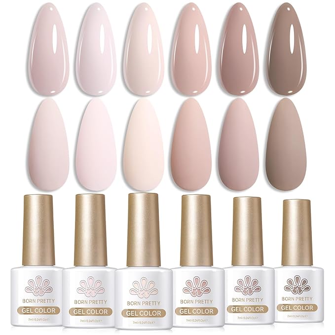 BORN PRETTY Pink Nude Gel Nail Polish 6 Colors Soak Off Nail Art Design Salon Home Manicure Gift