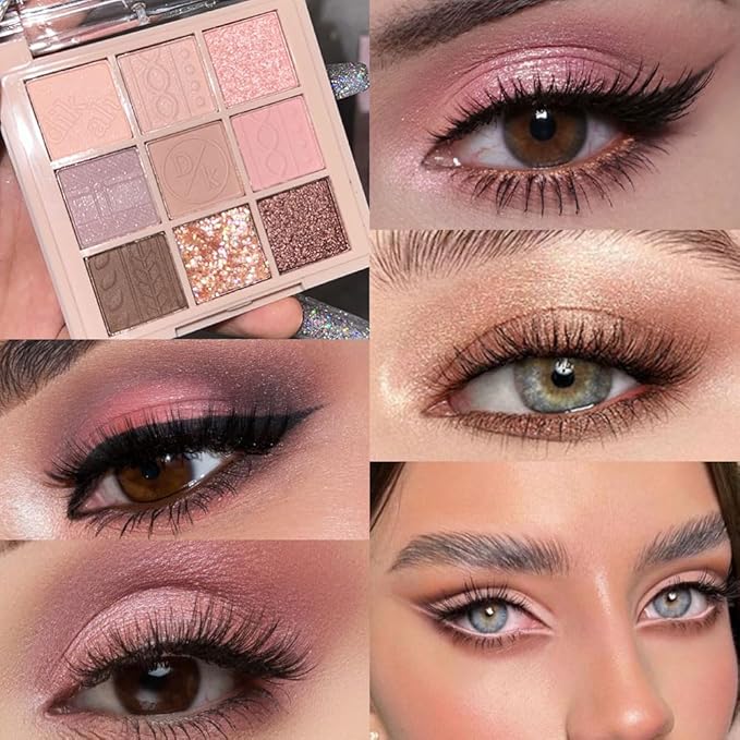 9Colors Eye Shadow Palette Makeup,Pink Rose Gold Purple Mauve Neutral Travel Eyeshadow Palette Long Lasting Waterproof Naturing-Looking Eyeshadow Palette Travel Size Gift Kit