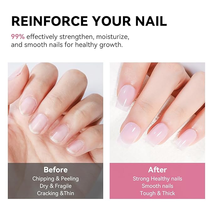 Nail Strengthener and Growth Natural Nails Hardener Pink Nail Repair Strengthening Polish Ridge Filler for Weak and Damaged Nails 12ML
