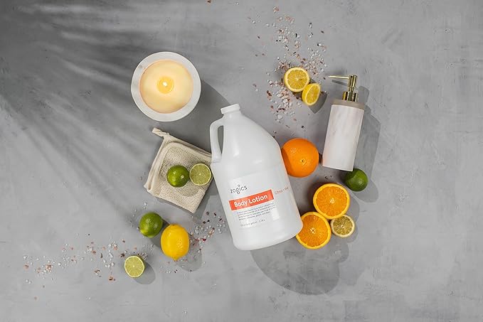 Zogics Moisturizing Body Lotion, Hydrating Body Lotion for Women and Men, Nourishing Formula Made with Essential Oils, Great for Refillable Lotion, Citrus and Aloe Scent (1 Gallon)
