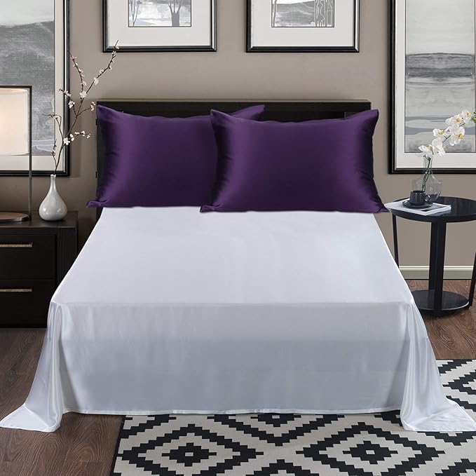 ALASKA BEAR Natural Silk Pillowcase, 100 Percent Mulberry Silk, Queen Size (1 Pack, Dark Purple)