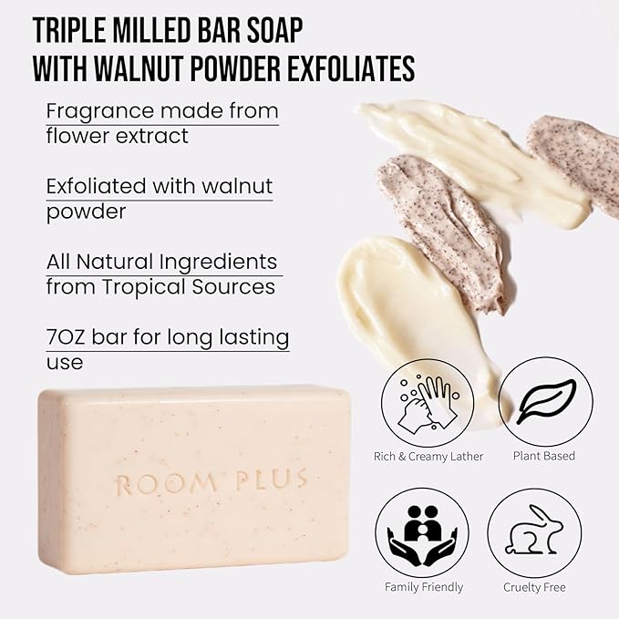 YESUN Fragrance Bar Soap, Big Brick of Bath Soap,Made with Organic Oils, 3-pack,1.3lb,Natural Soap Bar,Moisturizing clean, Floral Scent,Walnut Powder Exfoliates ROOMPLUS(Gardenia,Jasmine,vanilla)
