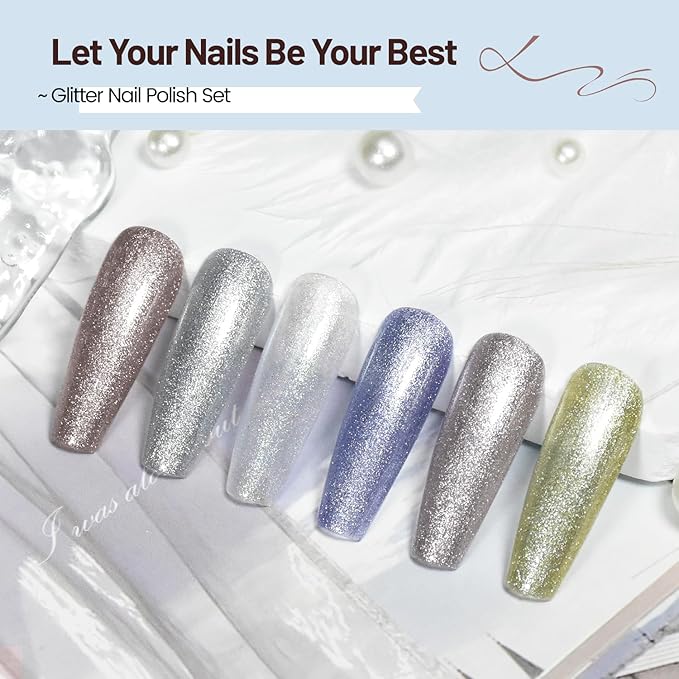 10ml Glitter Nail Polish Set 6 Colors Glitter Effect All Seasons Neutral Color Quick Dry Nail Polish Set for Women Salon DIY Nail Art