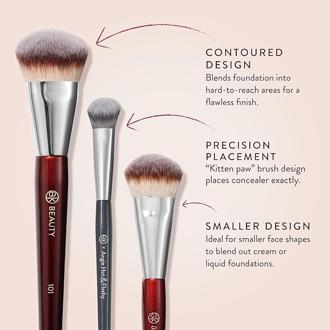 BK Beauty Brushes Set - A506, 109 & 101 Concealer, Contoured Foundation, and Mini Foundation Brushes - Essential Makeup Brush Trio for Flawless Application