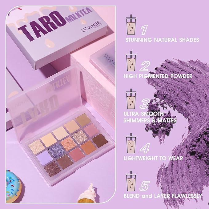 UCANBE Neutral Eyeshadow Palette, 15 Colors Nude Matte Shimmer Reflective Glitter Eye Makeup Pallet, Blendable Natural Warm and Cool Pigments Sombras De Ojos Gift Kit