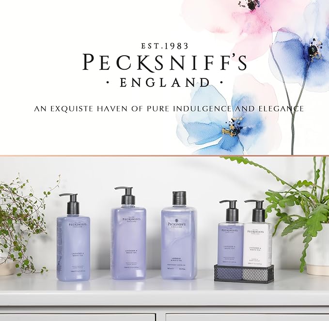Pecksniff's Handwash Soap and Lotion Set, Stress Reducing, Aromotherapy Cleanser That Leaves Hands Soft and Lightly Scented (Lavender and White Tea, Black Caddy)