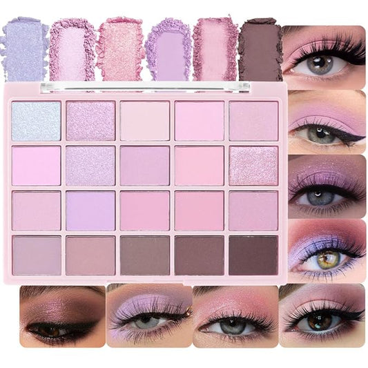 20Colors Light Purple Pink Nude Basics Matte Eyeshadow Palette,Eye Shadow Travel Makeup Palette all in one Long Lasting Waterproof,Great for Travel Gift Kit