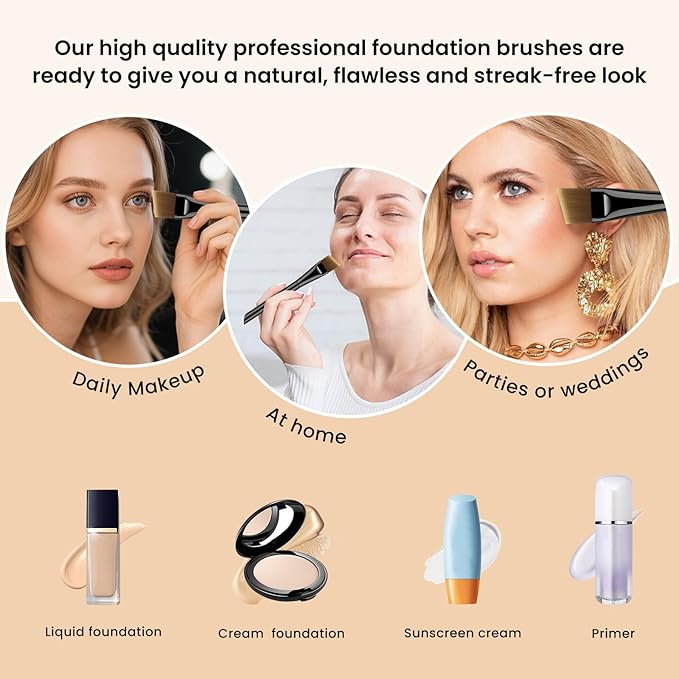 Ultra Thin Flat Foundation Brush for Liquid Makeup,Liquid Foundation Brush 0.1mm Peak, Flat Makup Brush with Power Puff for Liquild and Cream