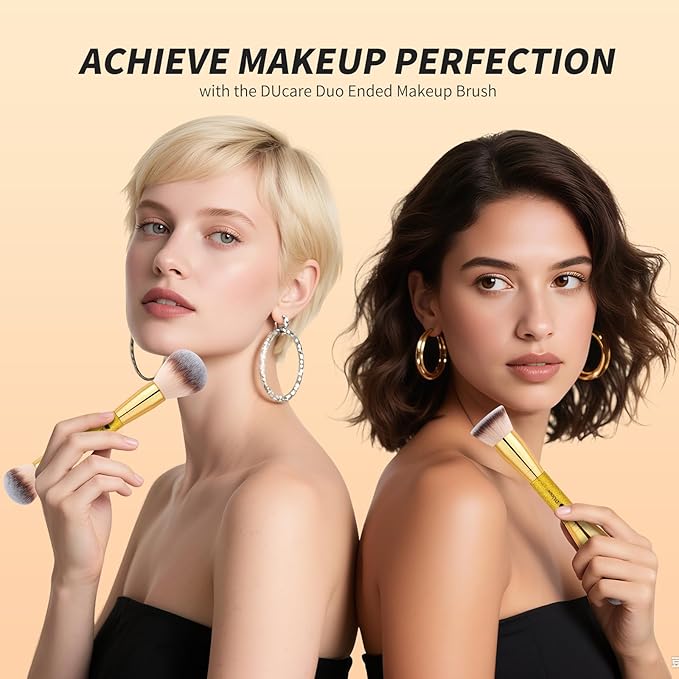 DUcare Makeup Brushes 2Pcs Double Ended Foundation Contour Bronzer Setting Powder and Blush Brush ideal for cream or powder