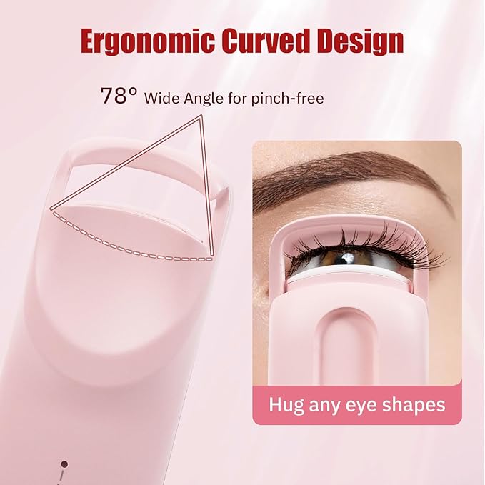 Upgrade Heated Eyelash Curler, Electric Eyelash Curler with 5s Fast Heating, Type-C Rechargeable, LMini Lash Curler, Long-Lasting Lash Lift, Natural Style, Heat-Sensitive Pad (Pink)
