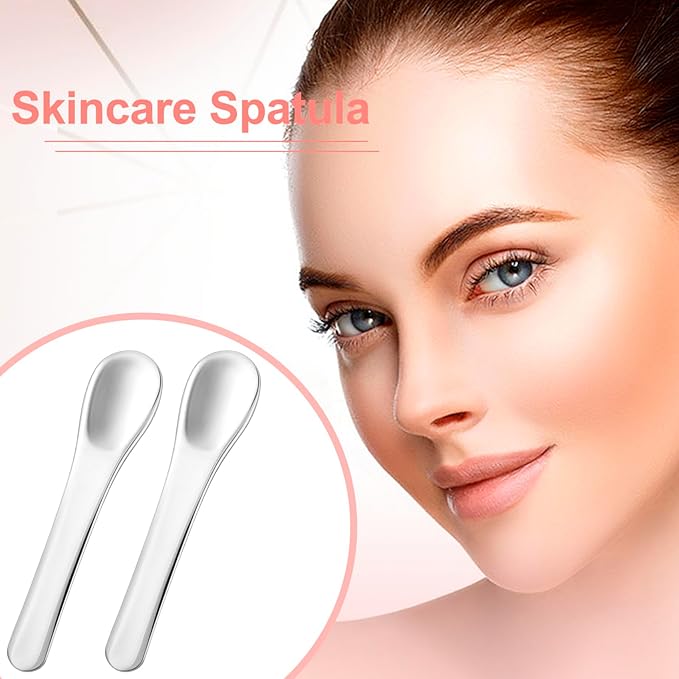 3pcs Mini Metal Makeup Spatula, Reusable Cosmetic Cream Spatulas Spoon, Skincare Scoop Applicator Facial Massage Beauty Tools for Mixing and Sampling Face Eye Cream- Silver