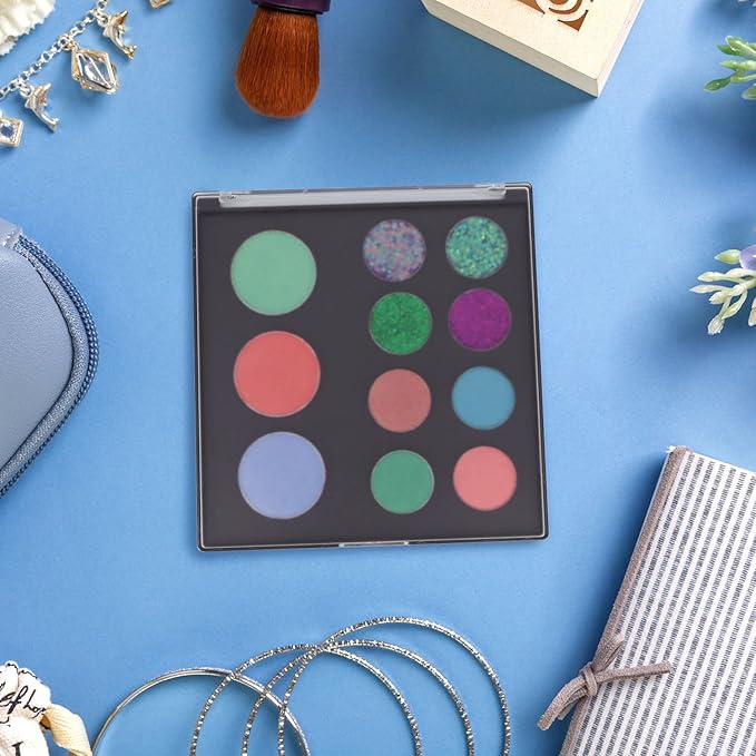 Magnetic Makeup Palette with Frosted Clear Top, 3Pack Empty Eyeshadow Dispensing Storage Box with 60Pcs Adhesive Metal Stickers for DIY Cosmetics Powder-5.72”X5.98”Palette