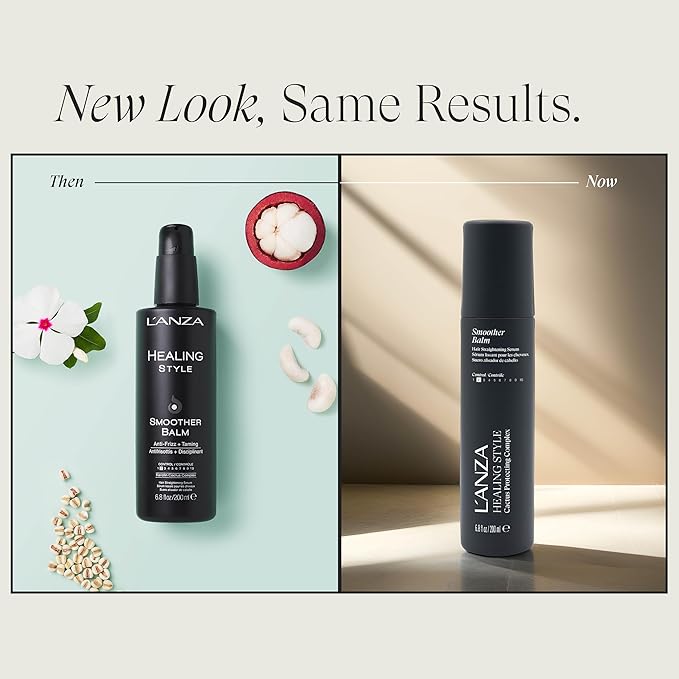 L'ANZA Healing Style Smoother Balm, New & Improved Keratin Hair Treatment & Hair Straightener Serum, Heat Protection & Anti Frizz Formula, for Curly, Frizzy & Wavy Locks, New Bottle (6.8 Fl Oz)
